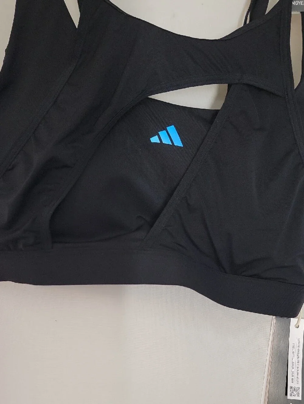 adidas Black Sports Bra with Blue Logo - Medium Support